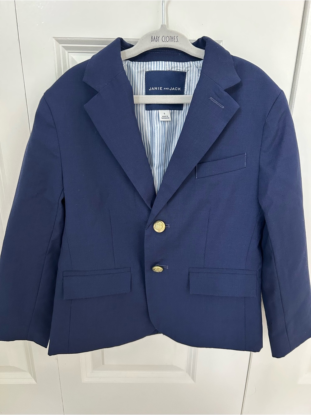 Janie and Jack Boys Navy Blue Suit Jacket Blazer Size 5 wedding 2-Button wool